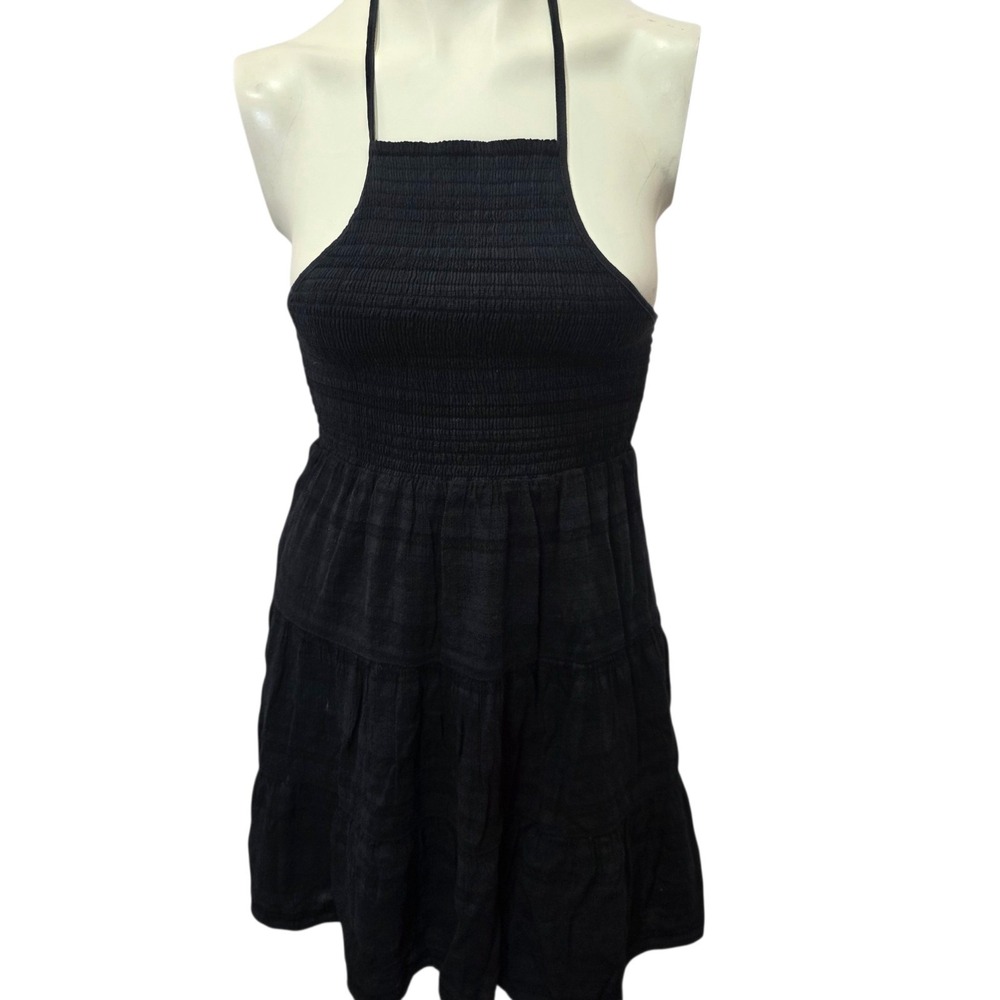 American Eagle Black Smocked Halter Mini Dress Tiered Sundress Women's S